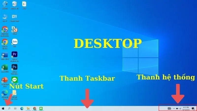 Màn hình nền Desktop sạch sẽ với các biểu tượng ứng dụng được sắp xếp khoa học bên trái