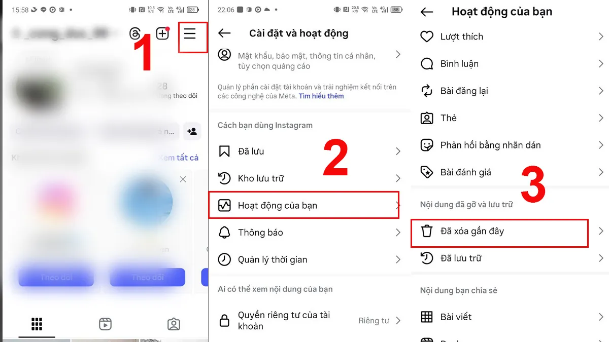 Khôi phục kho lưu trữ tin trên Instagram - Bước 1, 2, 3
