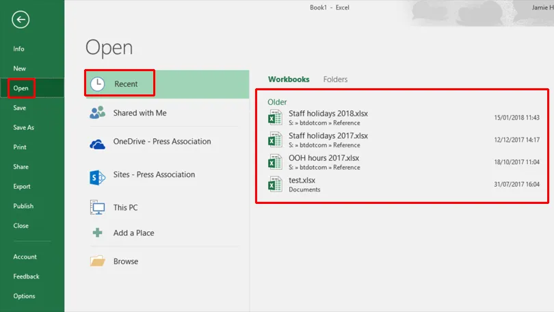 Giao diện tìm kiếm các tệp tin quan trọng vừa được chỉnh sửa hoặc truy cập gần đây
