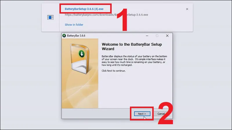 Bắt đầu tiến trình cài đặt phần mềm BatteryBar vào hệ thống Windows