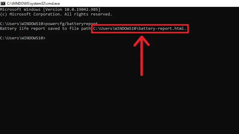 Thông báo hệ thống xác nhận đã lưu tệp báo cáo tình trạng pin vào bộ nhớ máy