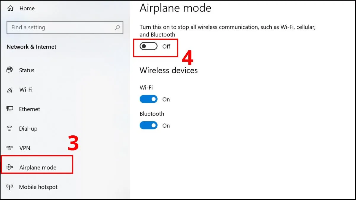 Tắt chế độ máy bay trên máy tính bước 3