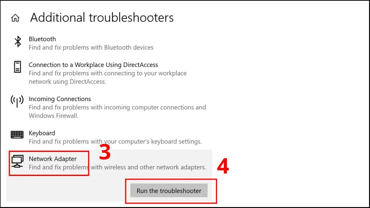Sử dụng công cụ Troubleshooter để khắc phục tình trạng laptop không hiển thị wifi bước 3