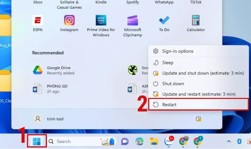 Khởi động lại máy để khắc phục máy tính lên màn hình nhưng không vào được