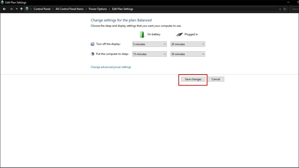Lưu các thay đổi trong cấu hình pin sau khi đã tối ưu hóa thiết lập