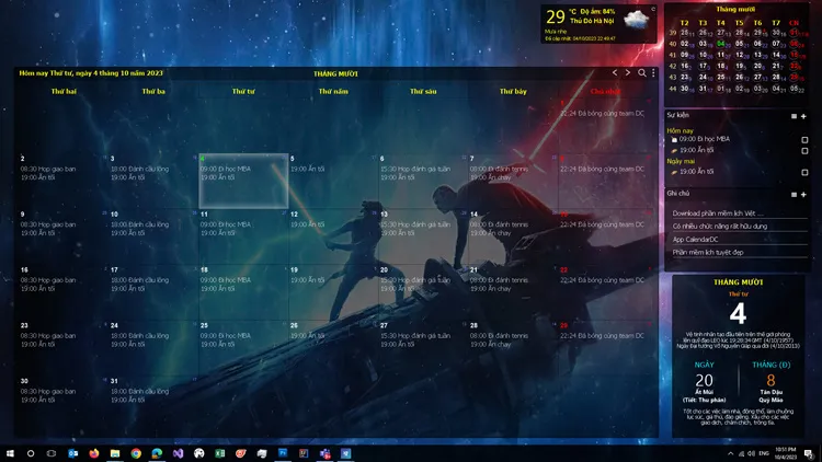 Lá»‹ch trên màn hình máy tính