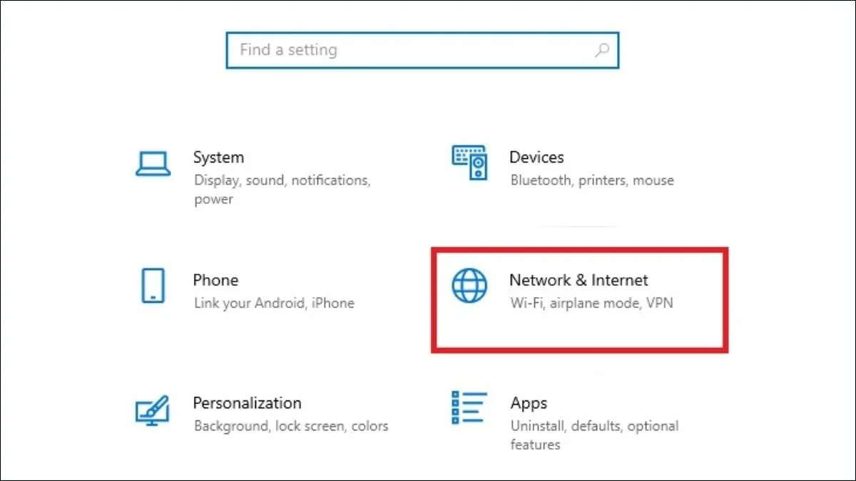 Truy cập Network & Internet trong Settings