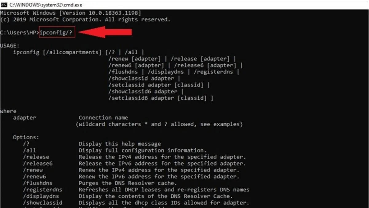 Kiểm tra thông tin IP bằng lệnh ipconfig