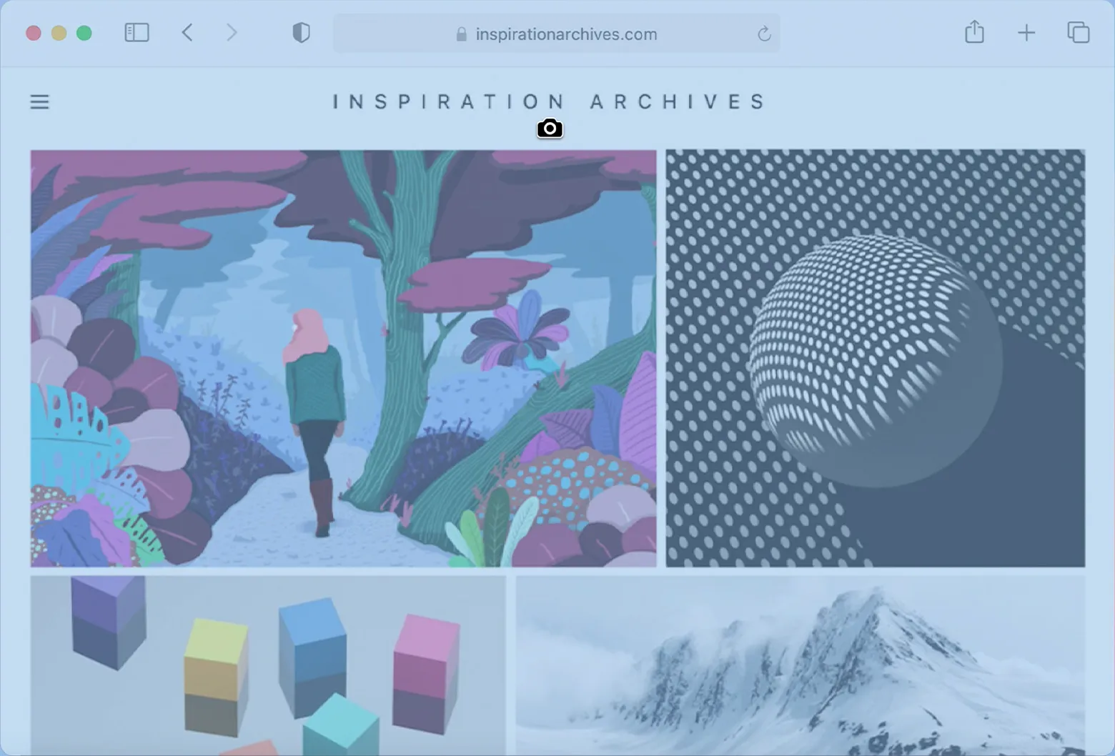 Cửa sổ Safari hiển thị biểu tượng camera trước khi chụp cửa sổ