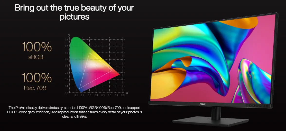 Khả năng hiển thị dải màu rộng đạt chuẩn Rec. 709 trong môi trường làm việc chuyên nghiệp