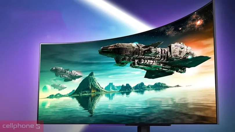 Màn hình LG UltraGear OLED 45 inch nhìn từ góc nghiêng cho thấy độ mỏng ấn tượng của tấm nền OLED