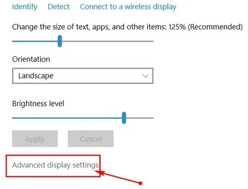 Tùy chọn Advanced display settings để thay đổi cài đặt nâng cao