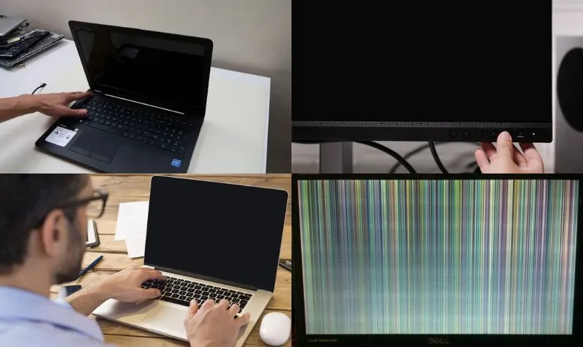 Người dùng đang kiểm tra thùng máy trong khi màn hình máy tính không hiển thị tín hiệu hình ảnh