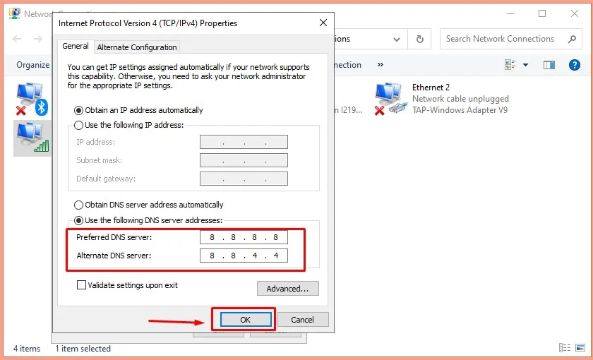 Hoàn tất việc nhập dải IP DNS tĩnh để khắc phục tình trạng bị chặn truy cập