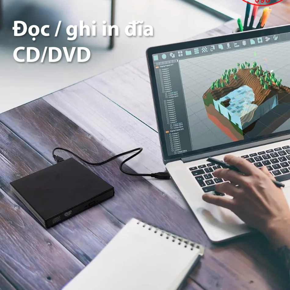 Đầu đọc đĩa DVD rời USB kết nối với laptop