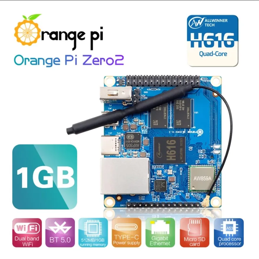 Cận cảnh bo mạch Orange Pi Zero 2 với chip Allwinner H616 và các cổng kết nối ngoại vi