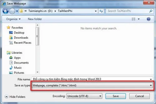 Hộp thoại Save As trong Microsoft Edge với tùy chọn Webpage, complete được chọn