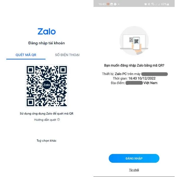 Màn hình điện thoại hiển thị xác nhận đăng nhập sau khi quét mã QR trên máy tính