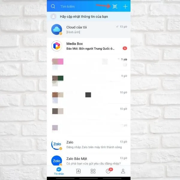 Biểu tượng quét mã QR trong ứng dụng Zalo trên điện thoại di động