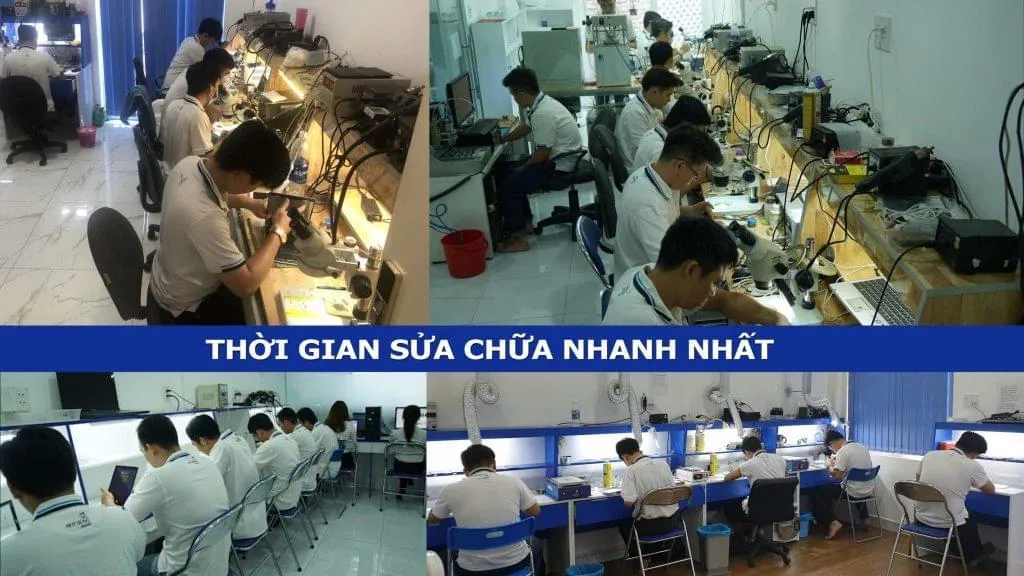 Đội ngũ nhân sự kỹ thuật đang tập trung kiểm tra chi tiết các linh kiện điện tử siêu nhỏ