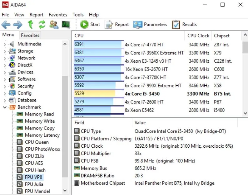 Giao diện chi tiết của phần mềm AIDA64 hiển thị các thông số cảm biến hệ thống