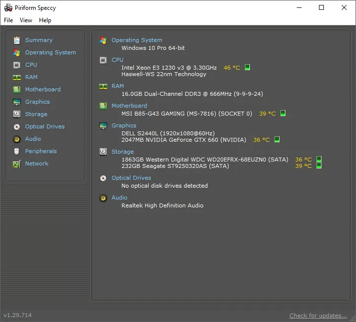 Thông tin tổng quan về hệ thống và nhiệt độ các thành phần phần cứng máy tính