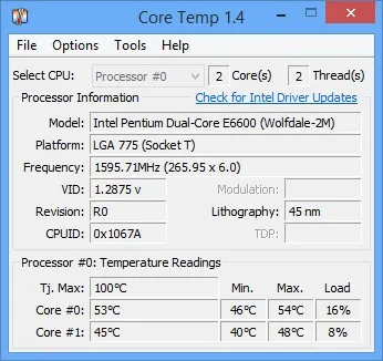 Hiển thị nhiệt độ các lõi CPU một cách trực quan trên Core Temp