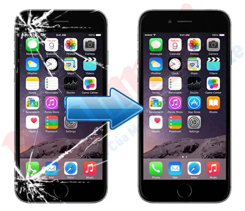 Kỹ thuật viên đang thực hiện công đoạn tách mặt kính cũ ra khỏi màn hình iPhone bằng máy nhiệt