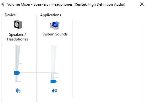 Kéo thanh trượt âm lượng của mục "Applications" về 0 trong Volume Mixer để tắt âm bàn phím