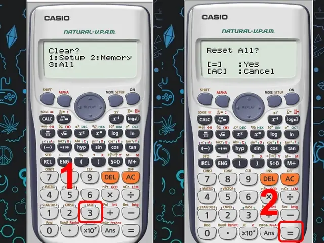 Màn hình Casio đang thực hiện phép tính sau khi khôi phục cài đặt