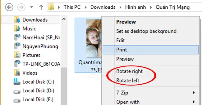 Tùy chọn xoay ảnh ngay trong thư mục chứa ảnh
